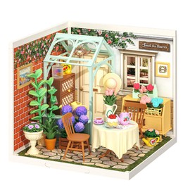 ROBOTIME DIY Miniature House Kit for Adults and Kids, Dollhouse Model Building Craft Kit Birthday Creative Gifts for Adults, Kids, Girls and Boys (Blooming Tea Garden)