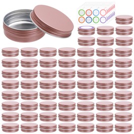 64Pack 2oz Rose Gold Aluminum Tin Jars, Metal Round Tins with Screw Lid for Lotion Bars, Balms, Cream, Salve, Spices, Toiletries or Beard Balm