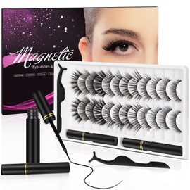 3D Natural Magnetic Eyelashes with Eyeliner Kit, Lightweight Lashes Natural Look, 12 Pairs False Lashes Kit, No Glue Needed Reusable Easy to Use (12 Pair) | YINEPY