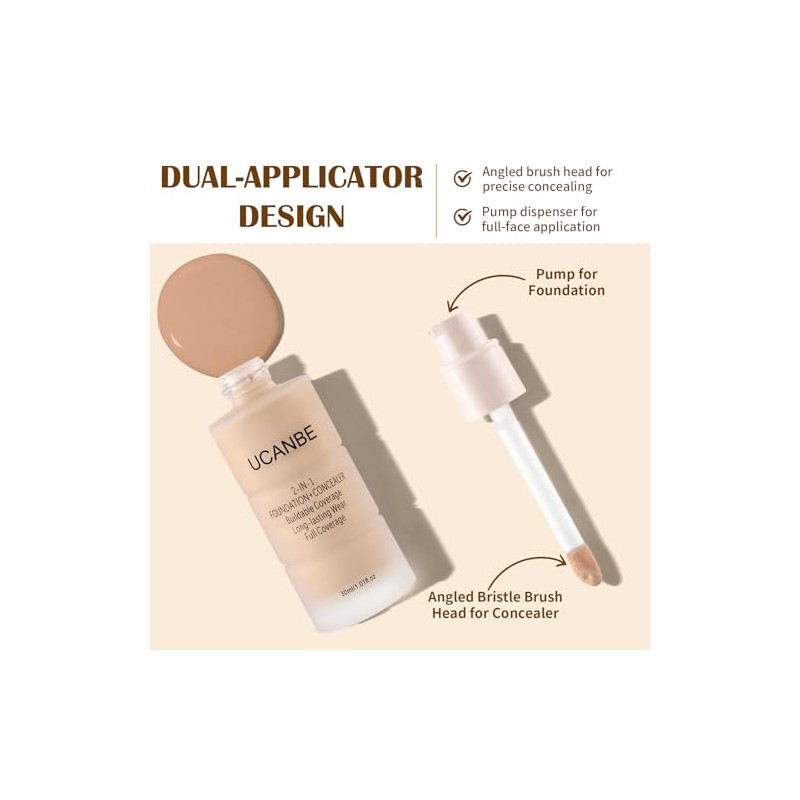 UCANBE Base de maquillaje y corrector 2 en 1, cobertura