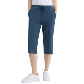 Weintee Women's Petite Cotton Capris with Pockets XL Dark Steel Blue