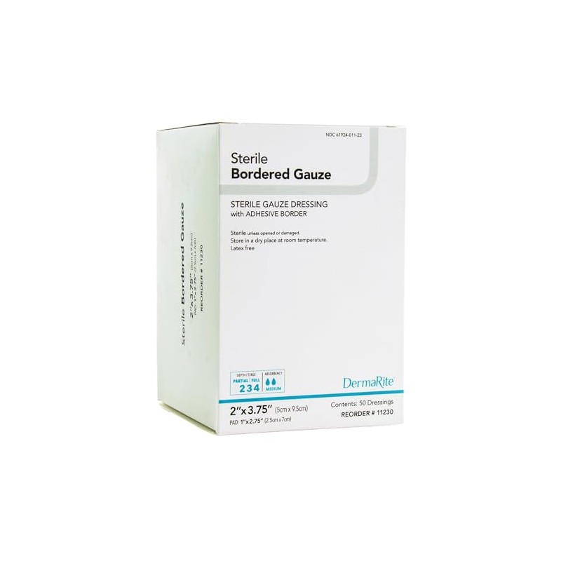 DermaRite's Sterile Bordered Gauze Dressing with Adhesive Border - Flexible