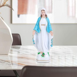 Fenteer Blessed Mother Virgin Mary Figurine Statue Blessed Virgin Mother Mary Figurine Character Sculpture for Living Room Table Stand Decoration, Blue Coat, 15cm