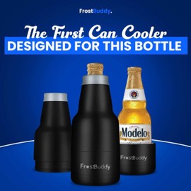 Frost Buddy Chubby - Modelo Beer Cooler Bottle - Beer Cooler - Double Wall Vacuum Insulated for Ice Cold Beer - Stainless Steel (Black)