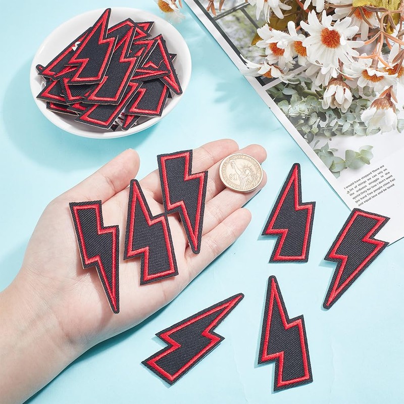 HOBBIESAY Pack of 30 Patches with Lightning for Iron-On Embroidered