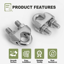 Jamiikury 4pcs M5 Wire Rope Clamp, 3/16 inch Cable Clamps Stainless Steel Wire Rope Clips