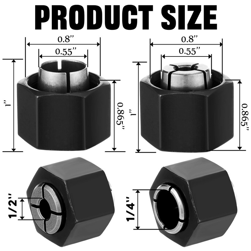 Threlaco 2 Pcs Router Collet Kit Replacement 1/4" and 1/2"