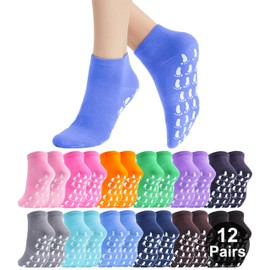 jeuhut Pilates socks for women，Non Slip Grippy Ankle Socks for Yoga Barre Hospital Slipper Socks (12pairs foot)