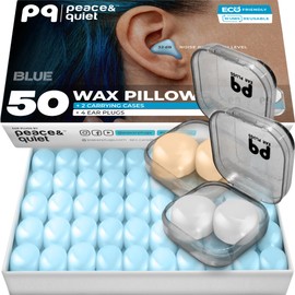 PQ Wax Ear Plugs for Sleeping, Swimming - 54 Noise Cancelling Silicone Gel Wax Earplugs, Ear Protection for Sleep and Swim, Soft Wax Pillows with Sound Blocking Level 32Db, (54 Pillows), Color: Blue