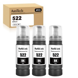 Artitech T522 Ink Bottle Replacement for Epson 522 T 522 use for Epson EcoTank ET-1110 ET-2710 ET-2800 ET-2720 ET-4700 ET-4800 ET-4810 Printers (3BK)