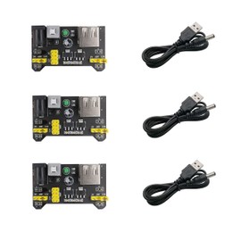 Excelity 3pcs 3.3V/5V Power Supply Module for MB102 Breadboard Kit with USB to 5.5 * 2.1mm Cord