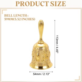 sourcing map Loud Hand Bell, 2.13 Inch Wedding Dinner Service Call Bells, Vintage Alloy Carving Jingle Bell for Restaurant, Seniors Bedside, Meditation, Gold