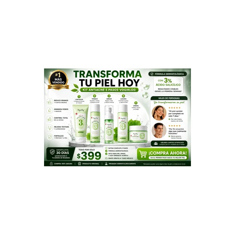 Kit Skincare Antiacné Vogirlog 5 Pasos Control Grasa