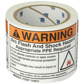 Brady 102307 3.5" Height, 5" Width, B-302 High Performance Polyester, Black And Orange On White Color Arc Flash And Shock Label (100 Per Roll)