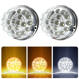 2PCS 17 LED Dual Revolution Amber Turn Signal & White Auxiliary Watermelon Lights, Clear Lens with Stainless Steel Bezel, Compatible with Freightliner, Ke-nw-or-th, Peterbilt & Heavy Trucks
