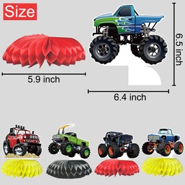 12PCS Monster Truck Honeycomb Centerpieces Monster Car Party Decorations Muscle Car Silhouette Party Favors Birthday Baby Shower Racing Party Supplies
