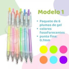Chaogi Set Plumas Gel 6 Piezas Colores Pastel Papeleria + Regalo