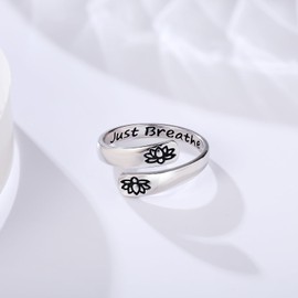 Vekoliry Dandelion Just Breathe Ring for Women 925 Sterling Silver Adjustable Hope Inspirational Jewelry Encouragement Gifts, Sterling Silver, No Gemstone