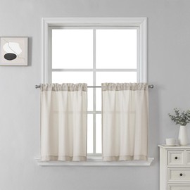 SeeGlee Beige Cabinet Linen Textured Curtains Drapes -30 Inches Long Farmhouse Country Rustic Light Filtering Semi Sheer Curtains for Cottages,2 Panels W26 by L30(Toal:W52 xL30)