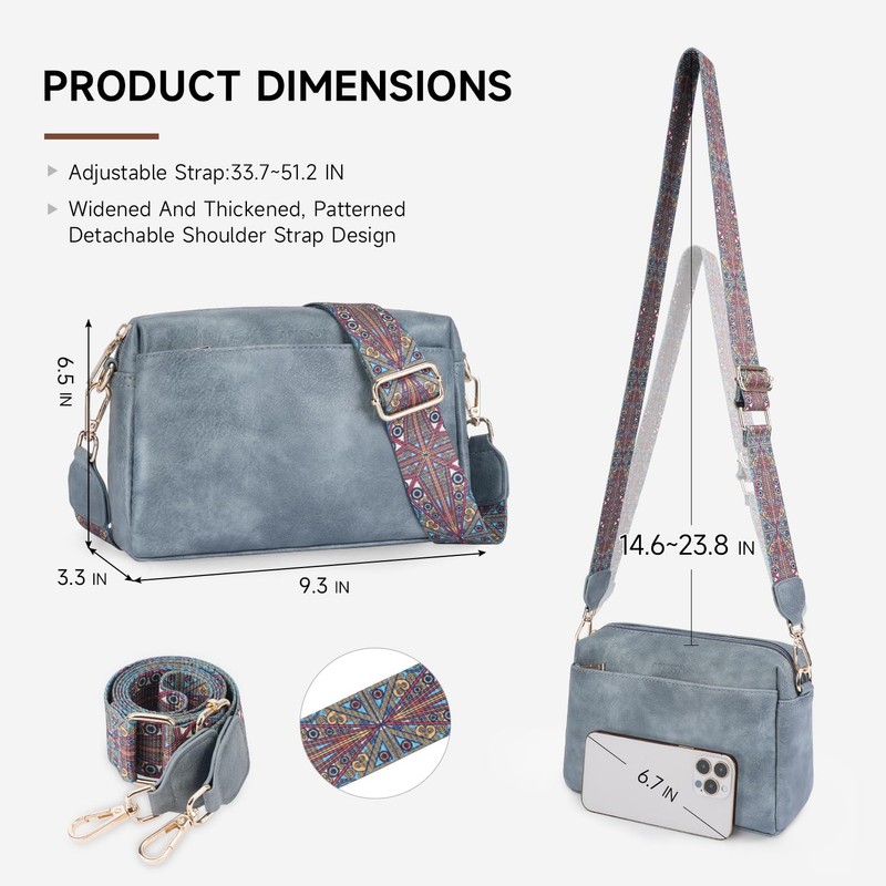APHISON Small Crossbody Bags for Women, Triple Zip Vegan Leather