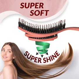 MarQus Organic Hair Brush with Boar Bristles and Spiral Spring - Detangling Brush for Any Hair Type for Shine and Volume - Hair Brush without Pulling, Colour Coral