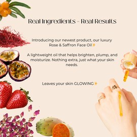 Rose & Saffron Face Oil - Hydrating and Brightening Facial Oil for Radiant, Even-Looking Skin - Lightweight Moisture and Soothing Care for Soft, Smooth Skin - with Argan, Almond, Marula & Baobab Oils