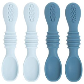 Silicone Baby Spoons for Baby Led Weaning 4-Pack, First Stage Baby Feeding Spoon Set Gum Friendly BPA Lead Phthalate and Plastic Free, Blue
