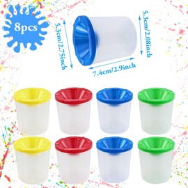 18 Pcs Paint Brushes in 10 Colors and 8 Pieces Assorted Colored Spill Proof Paint Cups，Non-Spilled Water Cup Mixing Paint Pot and Stopper Lid for Kids School Supplies Art Class