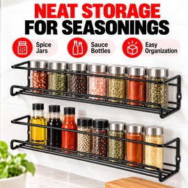 Wall-Mounted Spice Rack for Kitchen Storage – 2-Piece Metal Organizer for Spice Jars in Home or Restaurant Kitchens