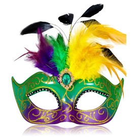 MYSEUNI 2025 Mardi Gras Masks for Women with Feathers- Womens Mascarade Venetian Mask for Masquerade Party