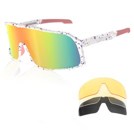 HITWAY Polarized Cycling Glasses with 4 Interchangeable Lenses UV400 Protection Sports Glasses for Men Women Cycling Glasses Sports Sunglasses Cycling Driving Running Baseball