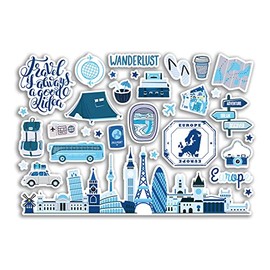 A5 Sticker Sheet Europe Landmarks Vinyl Stickers - Road Trip Adventure Stamp Skyline Flag Travel Holiday Map City Scrapbook Aesthetic #80541