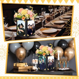 JenPen 8 Pcs Graduation Box Table Centerpieces, 7.8 x 5.8 Inch Graduation Photo Display Box Congrats Grad Photo Props Grad Party Favor Flower Arrangements Table Decoration for Graduate(Black,Gold)