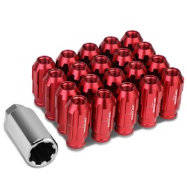 DNA MOTORING LN-ZTL-9025-15-RD 20Pcs M12 x 1.5 Open End Style Wheel Lug Nuts w/Deep Drive Extension Adapter, 24mm OD/50mm H, Red