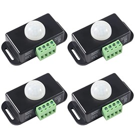 AITIAO Motion Sensor Switch DC12V/24V PIR Sensor LED Switch Motion Function Cotroller for Cupboard Kitchen Stairs Bedroom Flexible LED Strips Light, Black 4 Pack