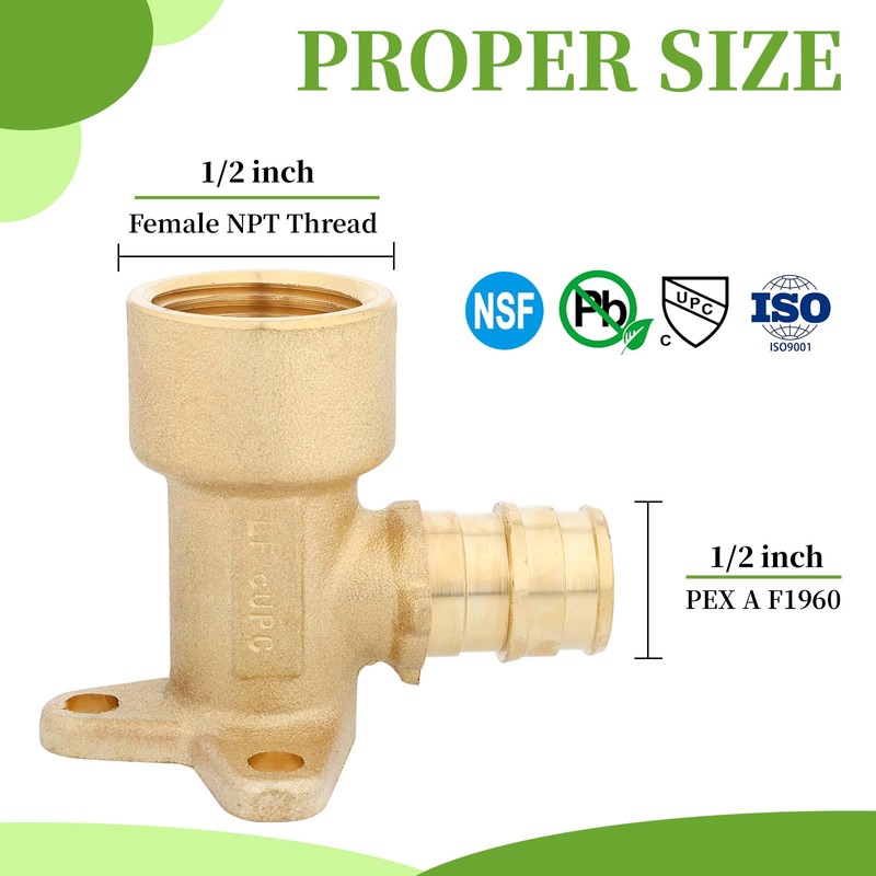 PEX A Expansion Brass Fittings, 1/2"x 1/2" Female NPT Drop-ear