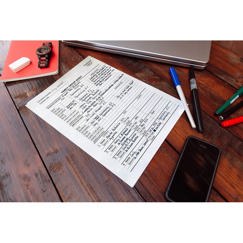 LARGE PRINT Two-Sided Family Group Sheets for Genealogists (7-pack) by