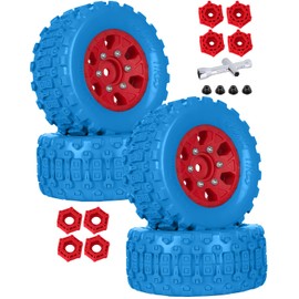 RCarmumb RC 1/10 Short Course Tires with 12MM 14MM 17MM Hex Compatible with Arrm a Senton,Axia1,Slash 2WD/4×4 4WD,Red cat, RC 4WD,Heavy Duty High Grip Rubber Tires w/Plastic Wheels,Blue&Red