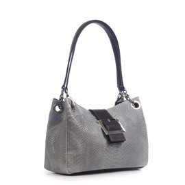 Firenze Artegiani. Anzio Women's Genuine Leather Snake Shoulder Bag 28 x 12 x 17 cm Grey Utility, gray, Utility