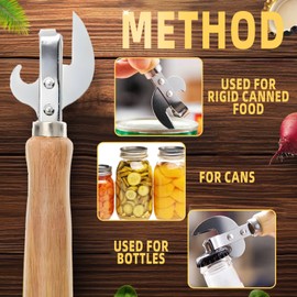 Tin Opener, Side-Cut Can Opener with Ergonomic Wood Handle, Safe Smooth Edge Can Openers for Arthritis Hands, Kitchen Tools & Gadgets, Camping, Elderly Use