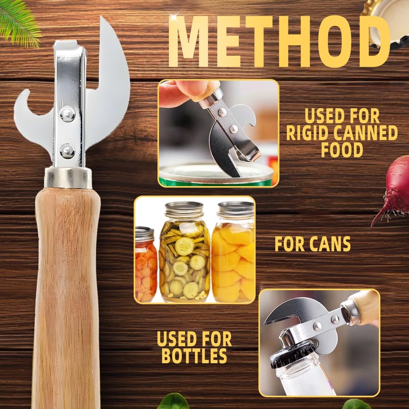 Tin Opener, Side-Cut Can Opener with Ergonomic Wood Handle, Safe