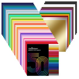 TECKWRAP 50 Pack 12" x 12" Permanent Adhesive Vinyl Sheets 48 Assorted Colors (Glossy & Matte) with 2 Transfer Tape for DIY Crafting, Decor Sticker Compatible with Cutting Machines