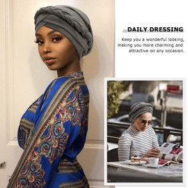 DRESHOW Women’s African Turban, Braided Headdress, Headscarves, Chemo Cap, Pre-Tied Beanie Hat, Head Wrap, Sleep Hat
