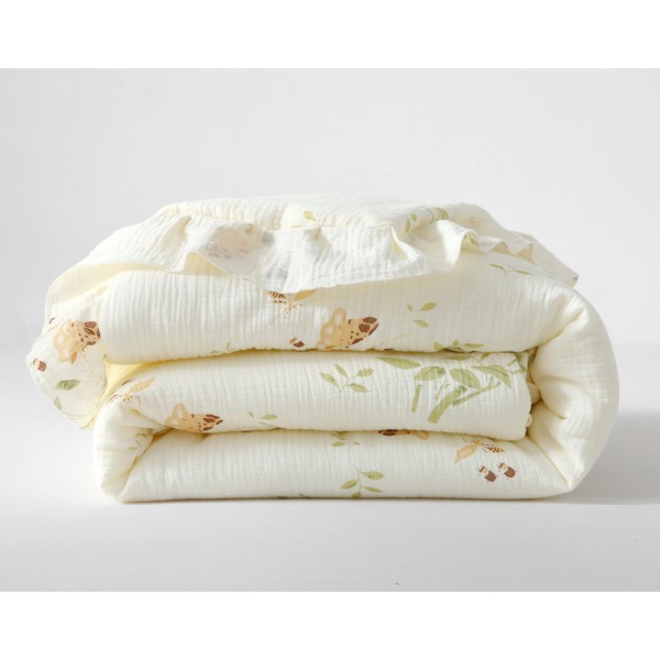 CLoucl 100% Cotton Muslin Crib Comforter/Quilt,Ultra Soft Cozy Reversible Baby