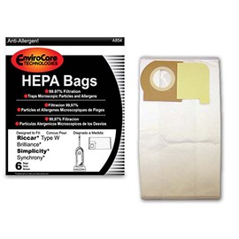 EnviroCare Replacement HEPA Filtration Vacuum Cleaner Dust Bags made to fit Riccar Type W Brilliance and Simplicity Synchrony Uprights 6 Pack