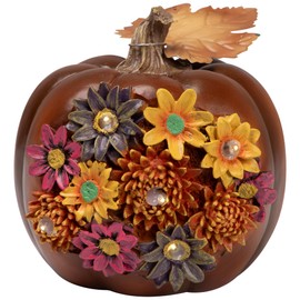 Northlight 7.5" Brown Solar Powered Floral Pumpkin Outdoor Decoration