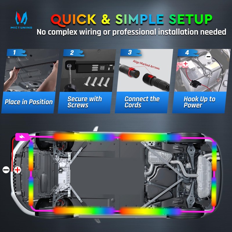 MICTUNING 8Pcs N8+ Chasing Color RGB+IC Underglow Neon Accent Strip