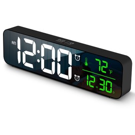 Digital Clock, Clock for Bedroom, Digital Wall Clock, Clocks for Living Room Decor, Desk Clock, Table Clock, Digital Clock Large Display, Smart Alarm Clock for Office Green (Wired Black+Green Digit)