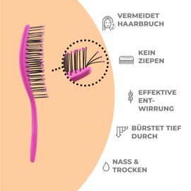 Ninabella Mini Hair Brush without Pulling, Brush for Travel, Detangling Brush for Dry and Wet Hair, Detangler Brush, Extensions Brush, Pink