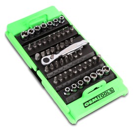 OEMTOOLS 26549 53-Pc Socket Wrench Set, Mini Ratchet Kit for Tight Spaces and Precision Fastening, Socket Set Includes SAE/Metric Sizes, 3/8” Extension Bar, Folding Case Included